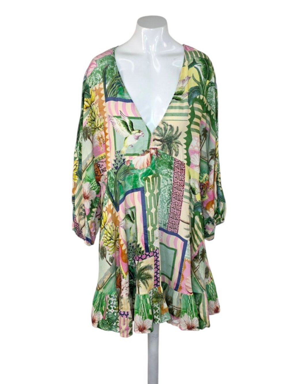 Label of Love Sao Paolo V-Neck Tropical Mini Cover Up Dress, Size XL, Boho